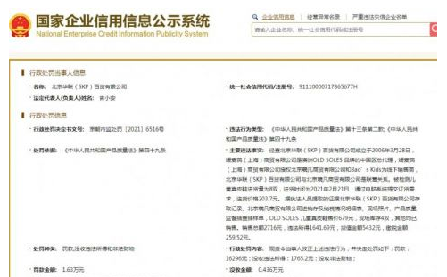 北京华联(SKP)百货有限公司因产品质量被罚1.6万元